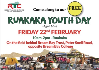 22 February Ruakaka FREE Youth Day Out!